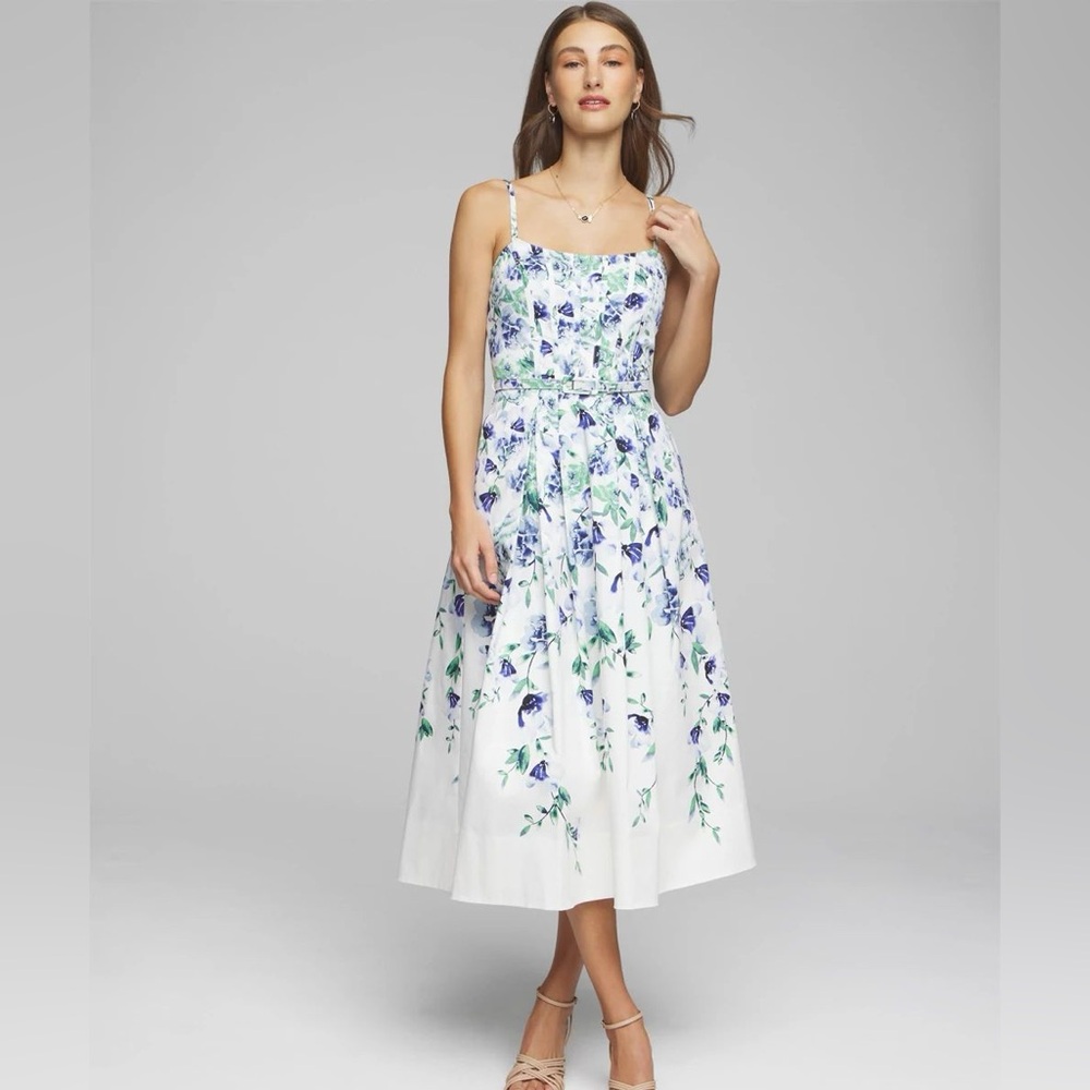 White House Black Market Smocked Floral Belted Dress Size 10 - Picture 2 of 9